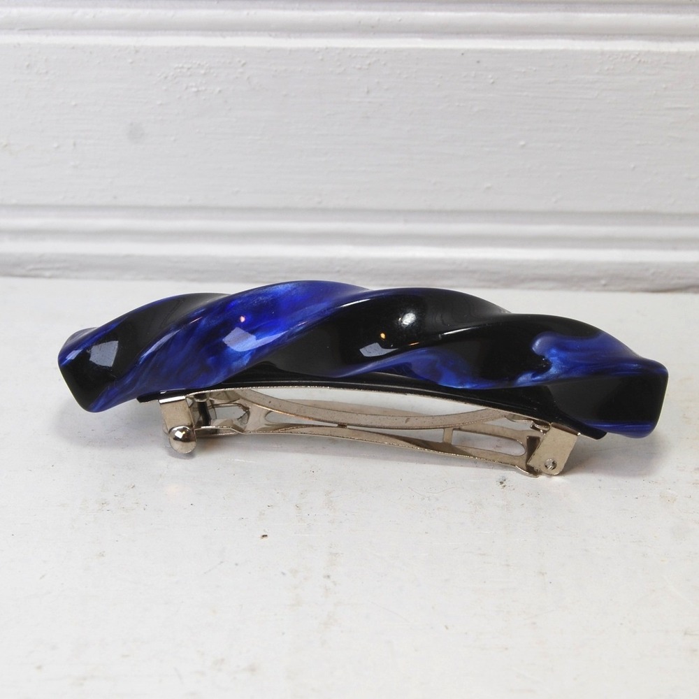 Hair Barrette Vintage Blue Black‎ swirl 80s 90s Vintage Clip Accessory Retro